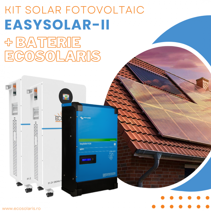 Kit solar fotovoltaic hibrid monofazat 5 kWp cu EasySolar-II GX si 2 Baterii EcoSolaris 30 kWh Kit solar fotovoltaic hibrid monofazat 5 kWp cu EasySolar-II GX si 2 Baterii EcoSolaris 30 kWh - Panouri Fotovoltaice